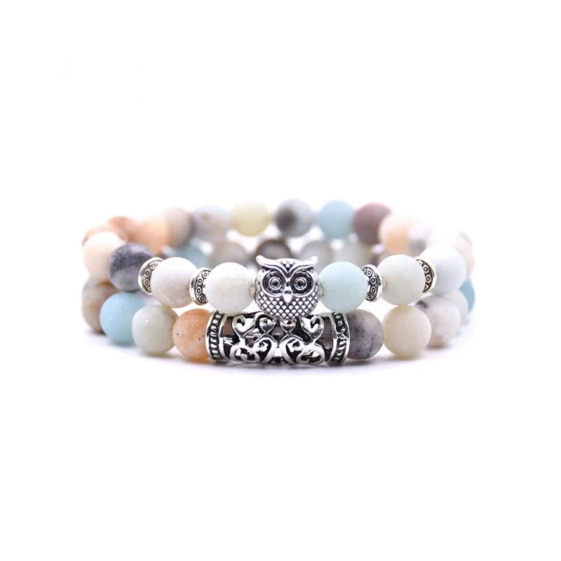 Boho Owl Beaded Stone Wristband