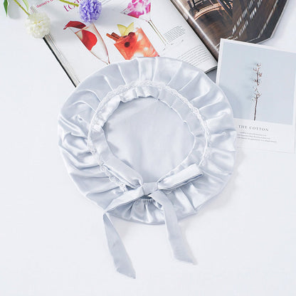 Soft Silk Sleep Cap with Satin Ribbons
