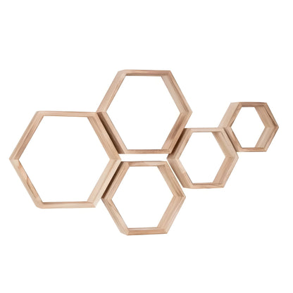 Rustic Wooden Wall Shelves 5-Piece Hexagon Set