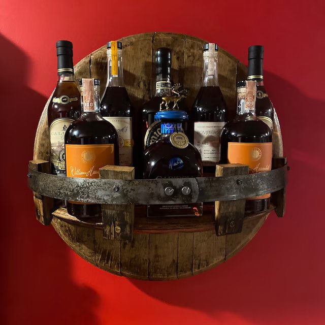 Rustic Oak Whiskey Barrel Storage Shelf - Fesara