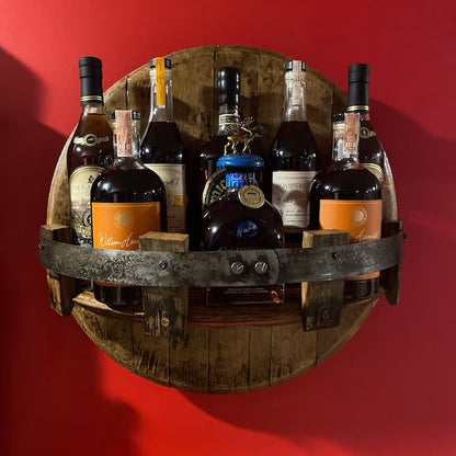 Rustic Oak Whiskey Barrel Storage Shelf - Fesara