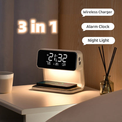 Compact Bedside LED Lamp with USB Charger & Alarm Clock