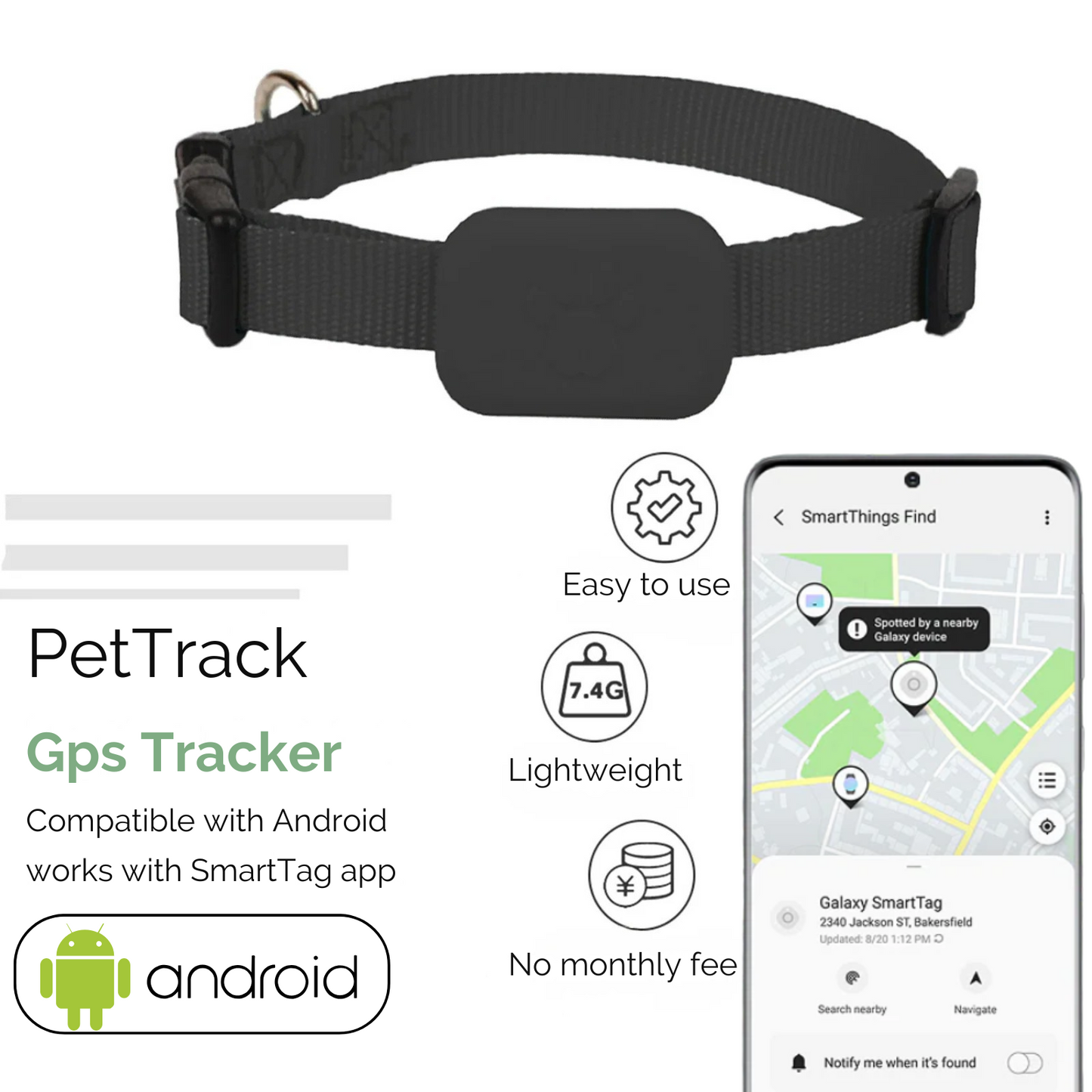 Pet GPS Tracker - Bluetooth Collar Locator