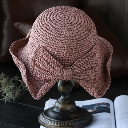 Vintage Foldable Straw Hat with Ribbon - Fesara