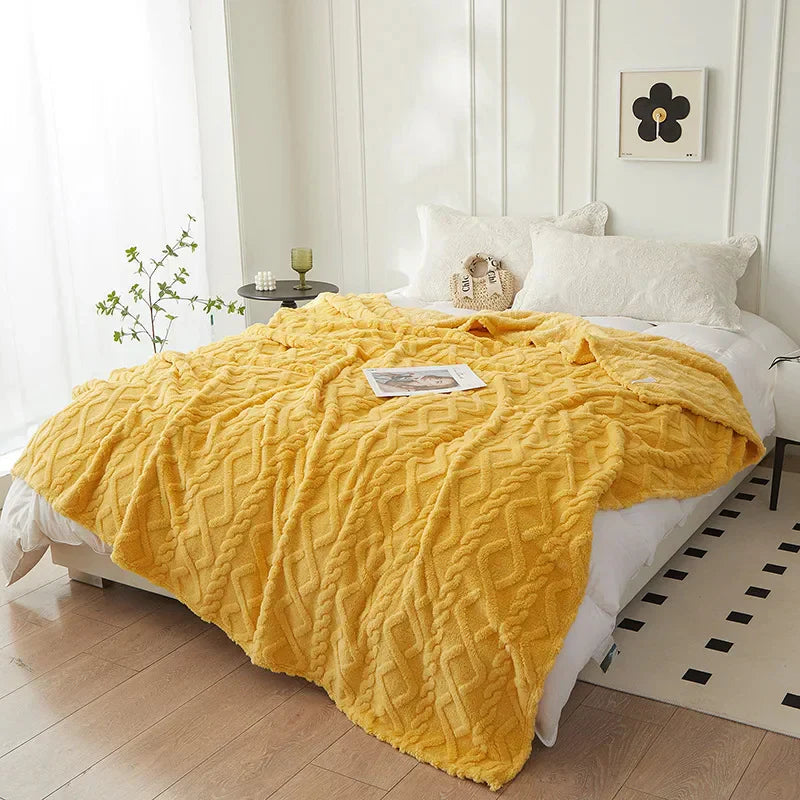 Plush Reversible Woolen Throw Blanket