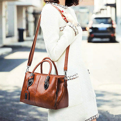 Luxury Wax Leather Boston Tote Bag