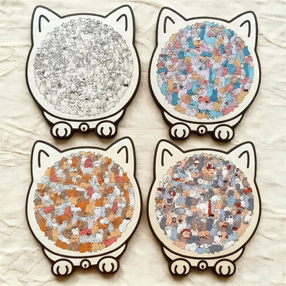 Charming Wooden Kitty Jigsaw Puzzle Set