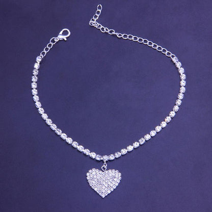 Sparkly Crystal Heart Charm Anklet