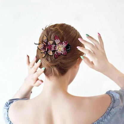 Sparkly Floral Double Hair Barrette