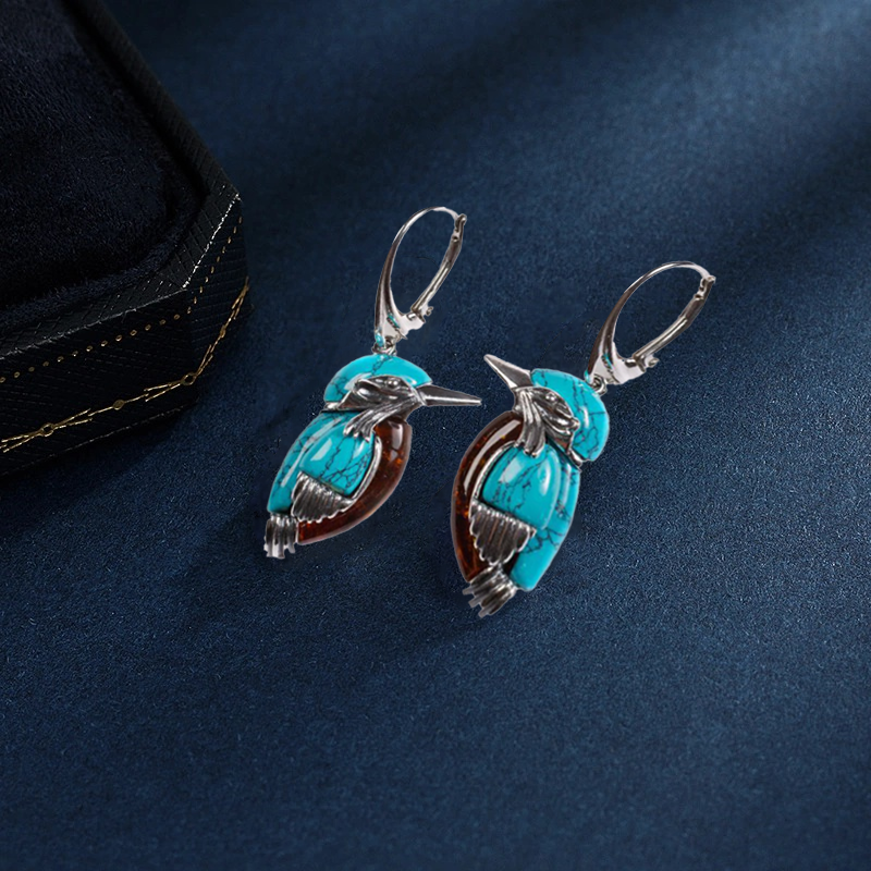 Unique Blue Bird Drop Earrings