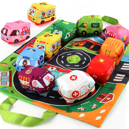 Portable 2-in-1 Sensory Car Playset with Storage Bag