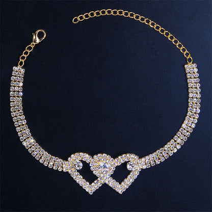 Sparkling Heart Double Chain Anklet - Fesara