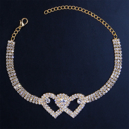 Sparkling Heart Double Chain Anklet - Fesara