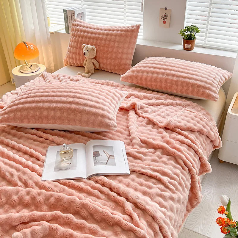Plush Soft Bubble Fleece Throw Blanket