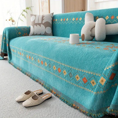 Chic Couch Slipcover with Tassels and Grip Bottom
