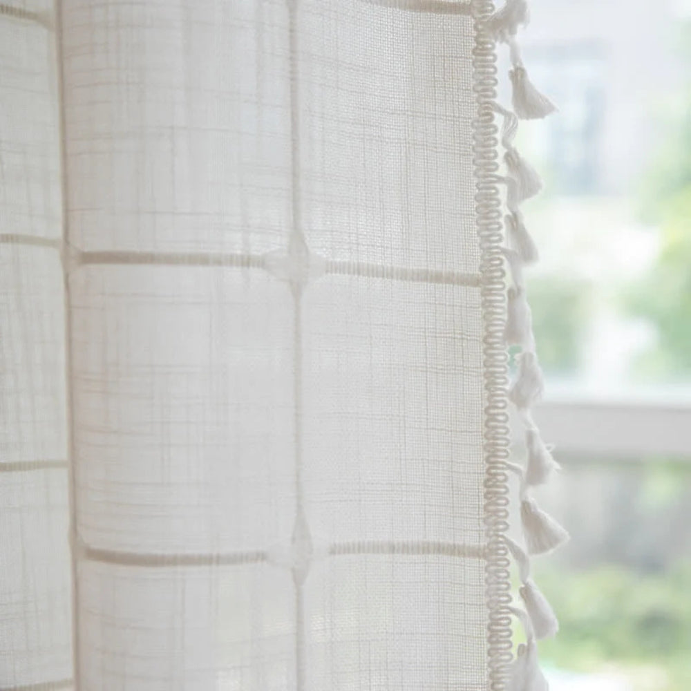 Colorful Stripe Shower Curtain with Tassels Waterproof Bath Decor