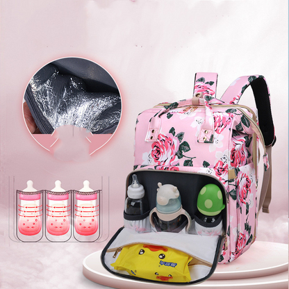 Portable Baby Bag with Floral Netting - Travel Diaper Bag