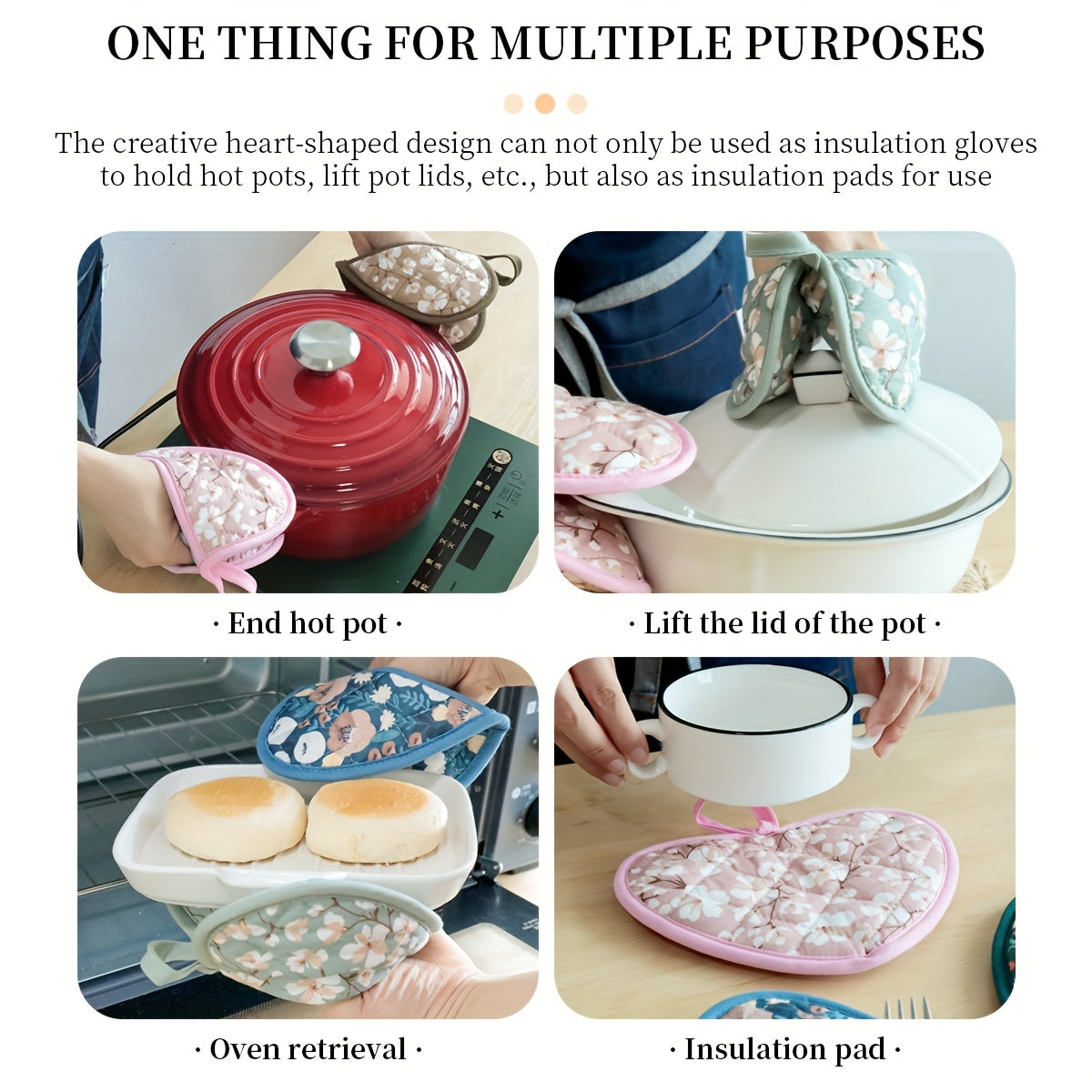 Heat Resistant Oven Mitts with Cute Heart Grip Pads