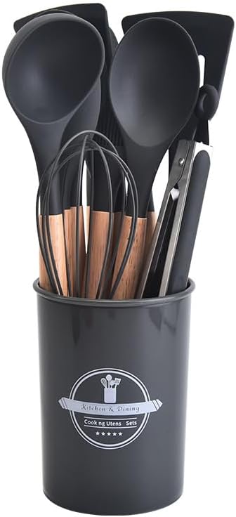 Premium Silicone Kitchen Utensil Set with Wooden Handles