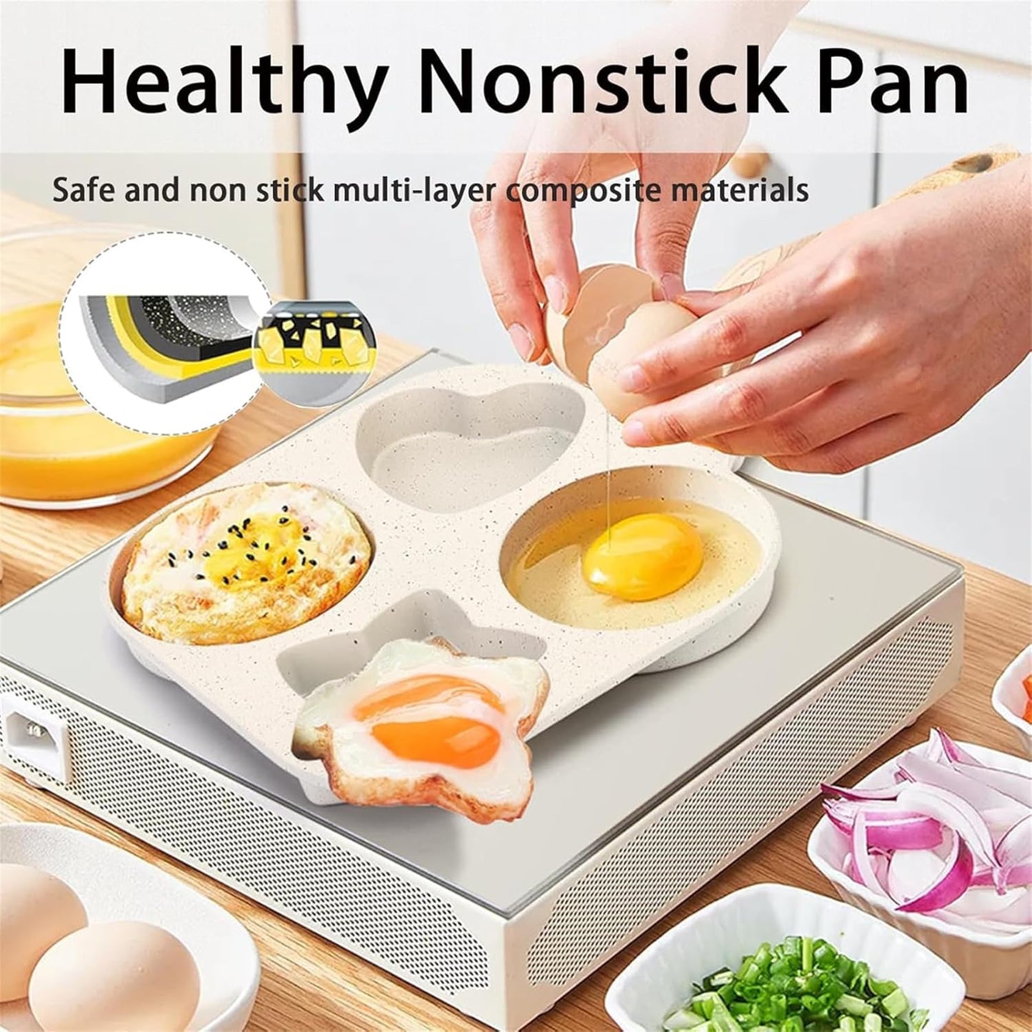 Fesara 4-Cup Easy Release Star Shaped Egg Pan