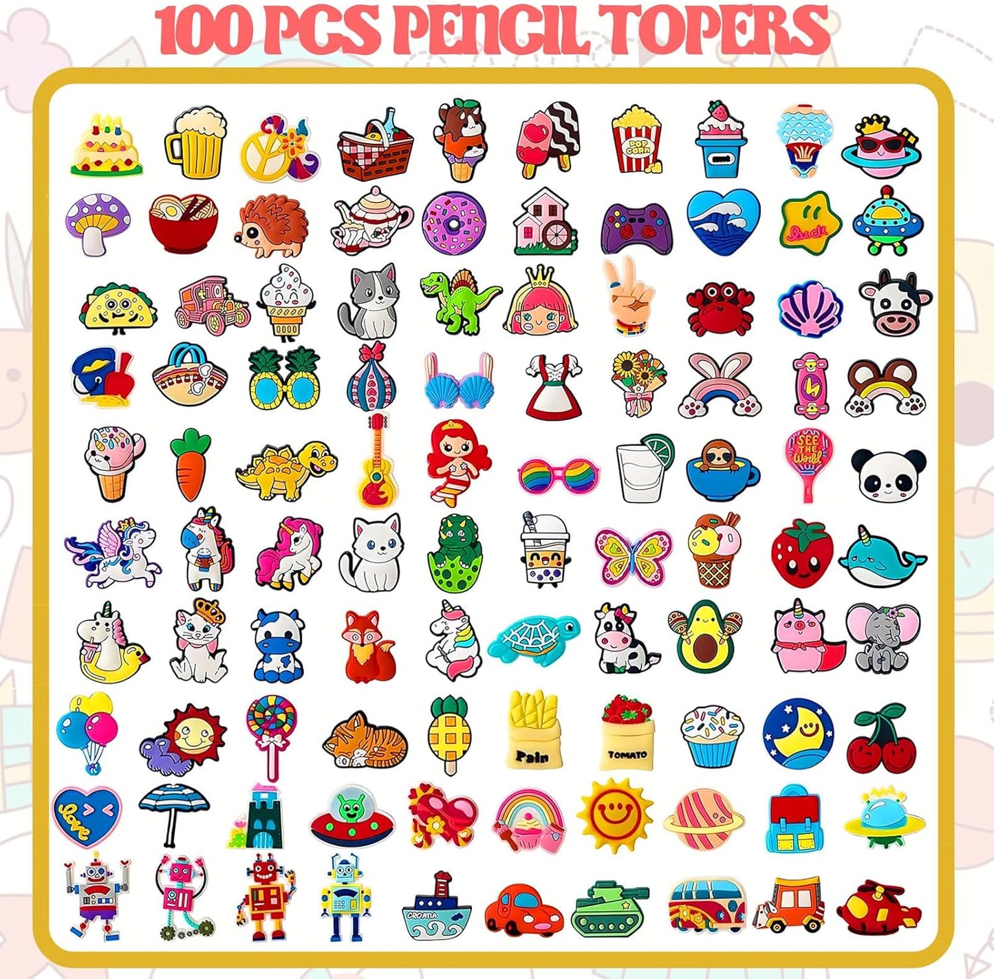 Colorful Pencil Topper Decorations 100 Pack