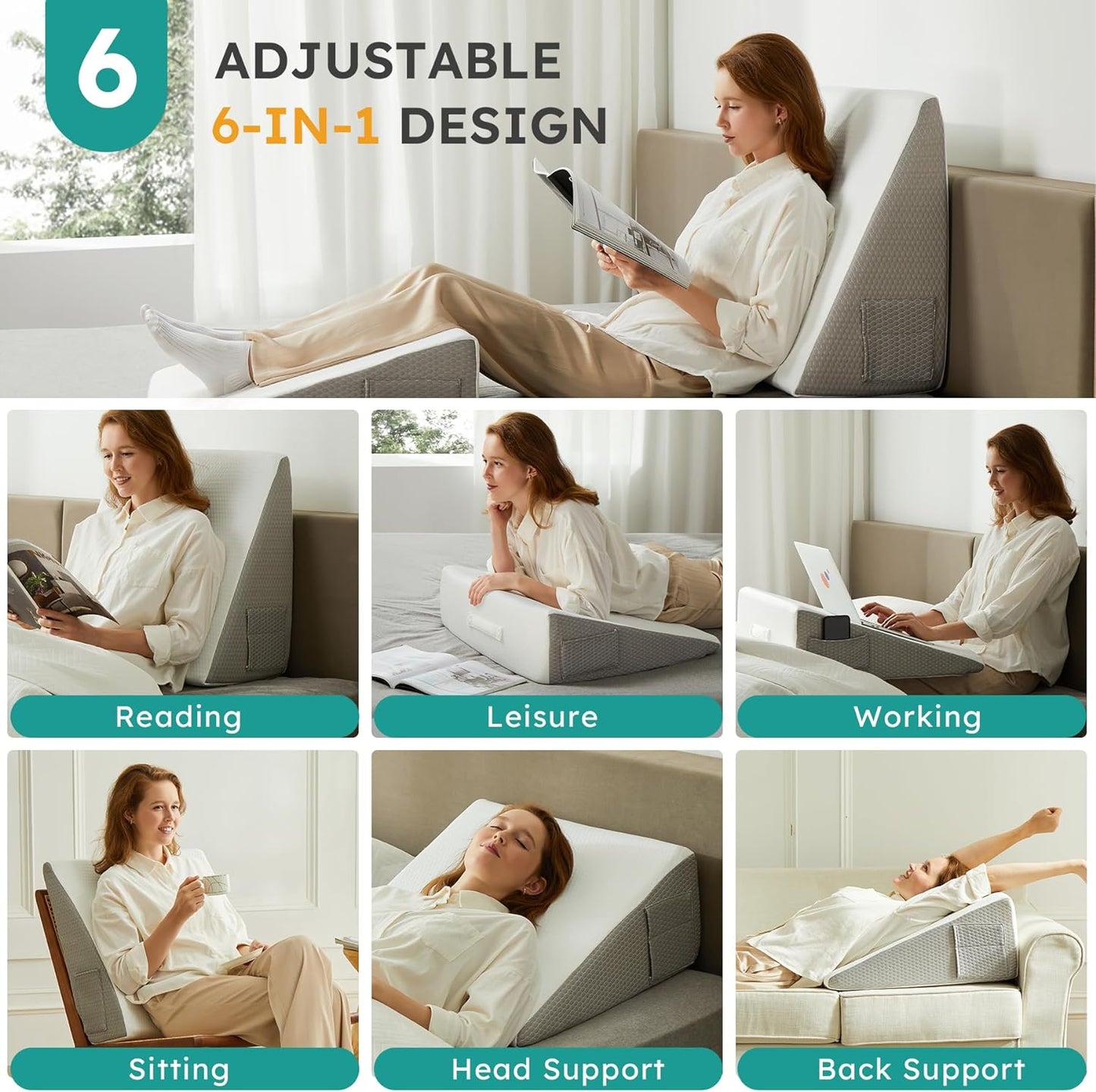 Comfortable Cooling Memory Foam Wedge Pillow for Back Pain