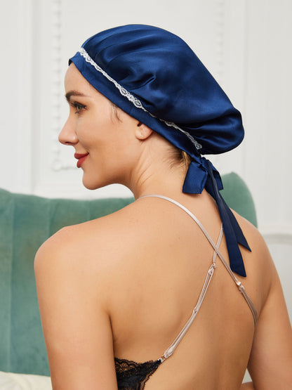 Soft Silk Sleep Cap with Satin Ribbons
