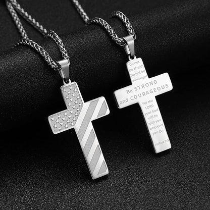 Patriotic US Flag Cross Pendant Necklace