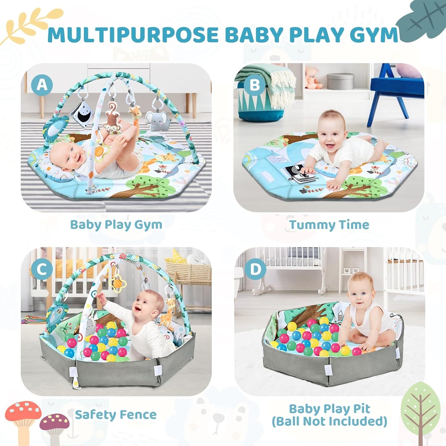 Soft Play Gym Mat with Balls and Toys for Babies