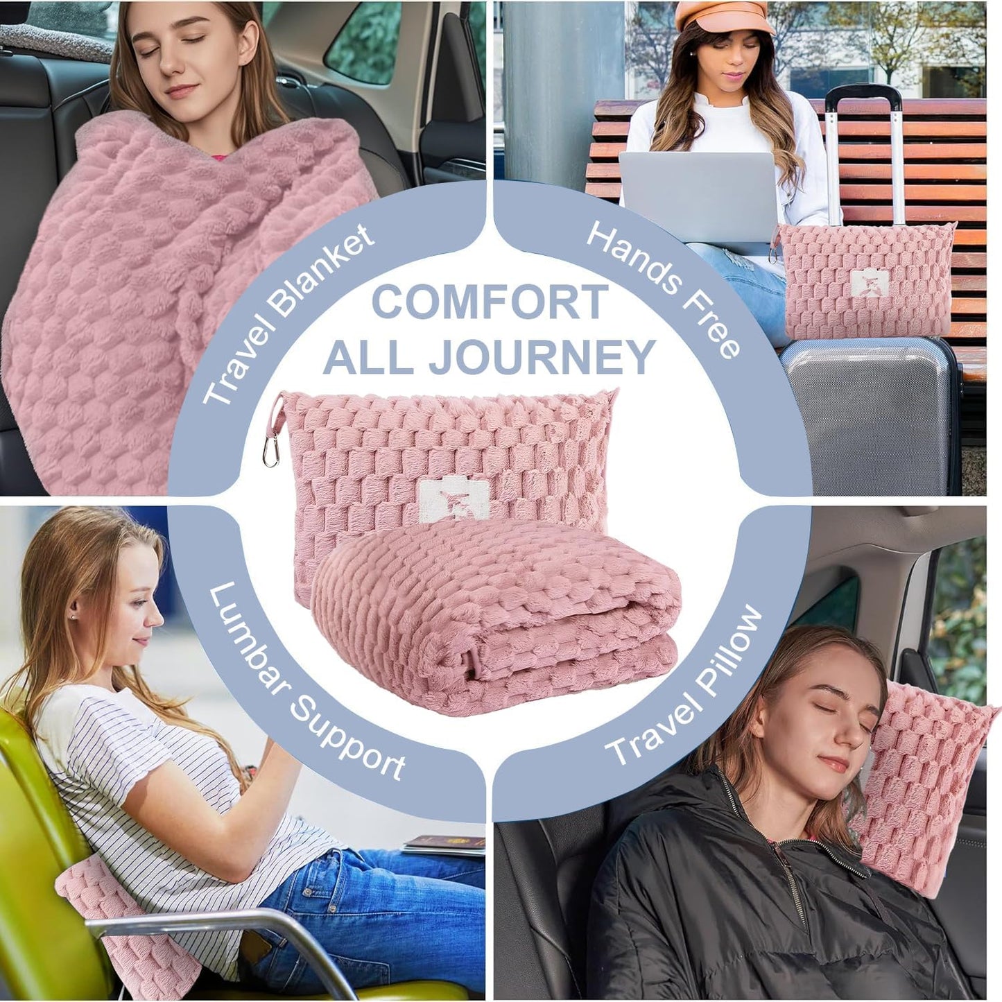 Portable Travel Blanket with Pillow Case and Bag
