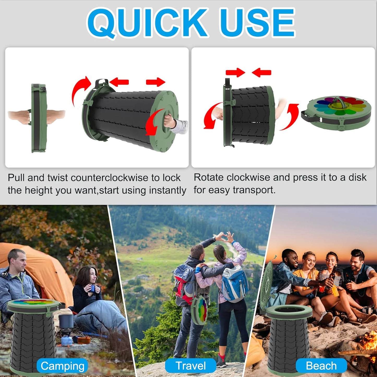 Compact Portable Camping Toilet with Adjustable Seat