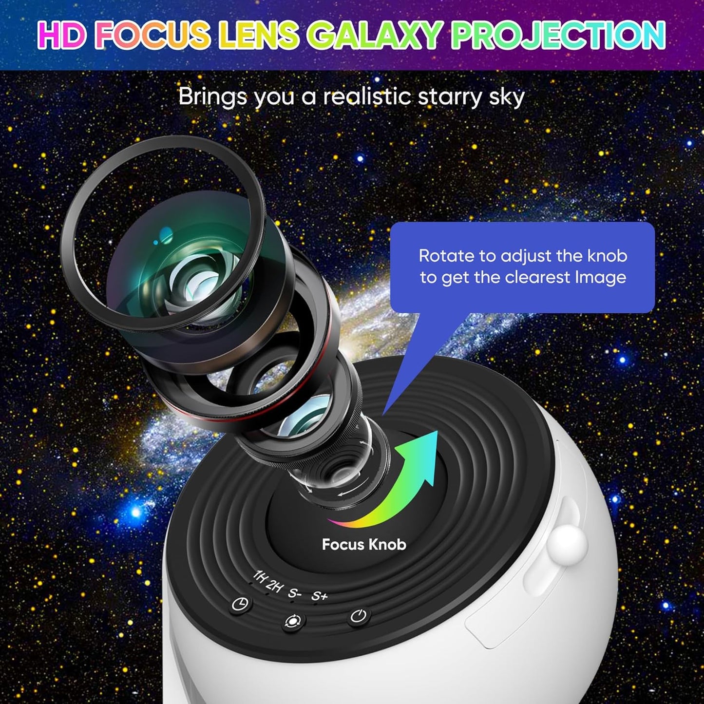 Cosmic Night Sky Projector Lamp with Rotating Scenes