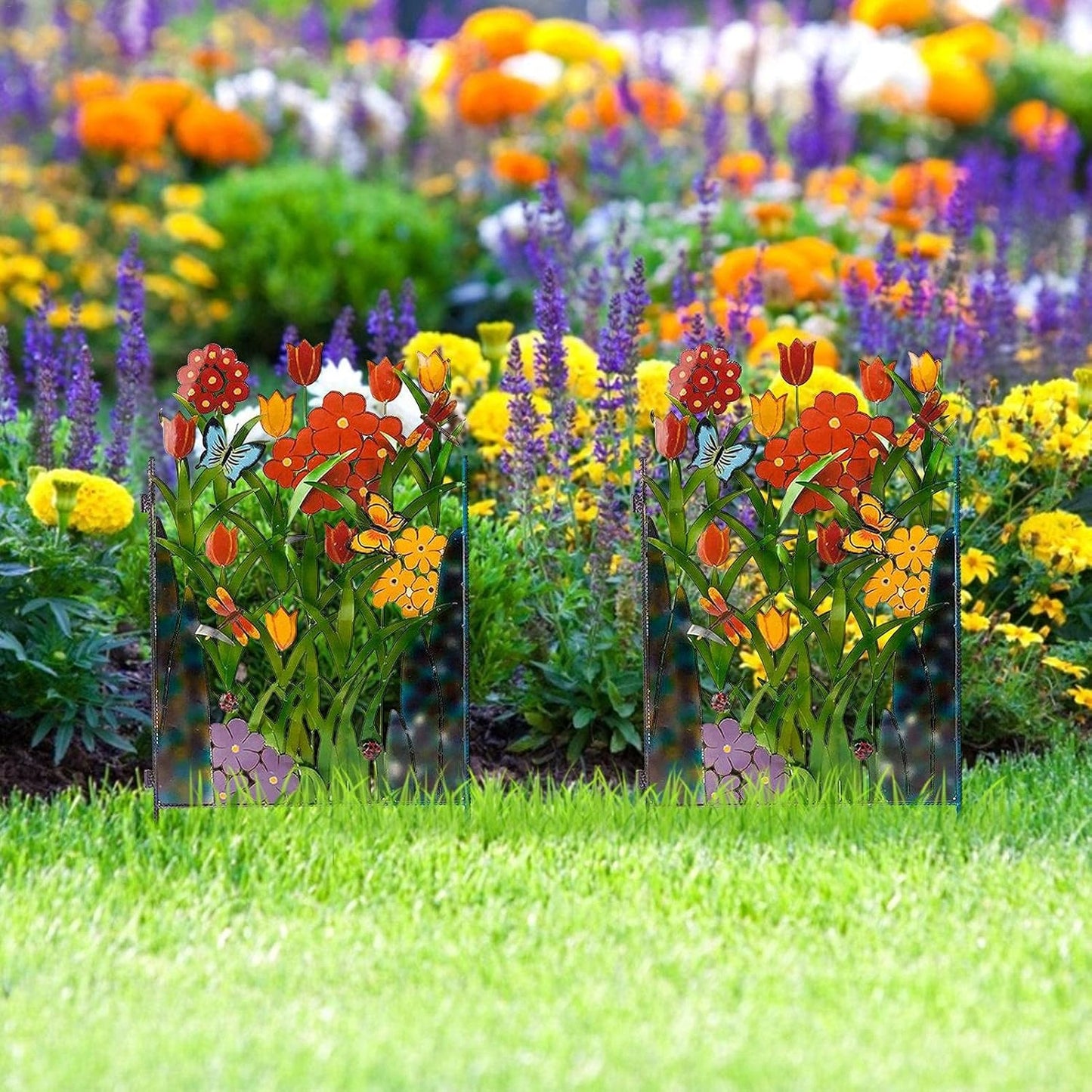 Vibrant Floral Metal Garden Fence Decoration