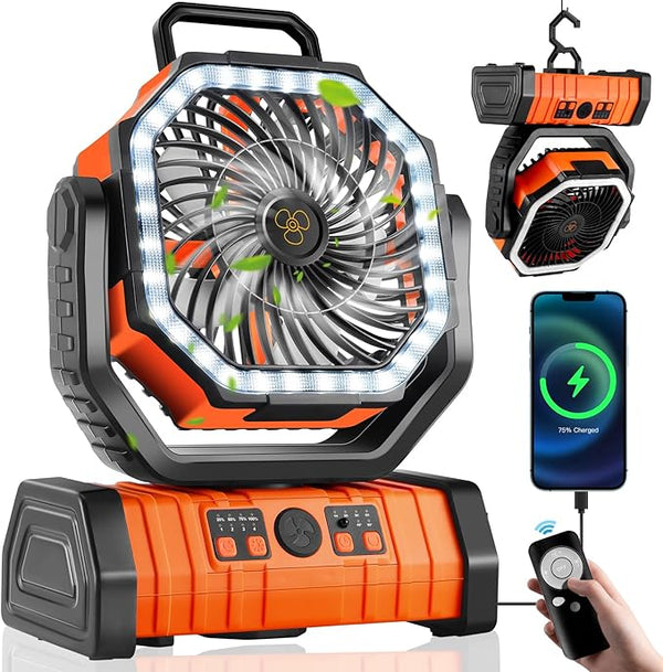 Portable Camping Fan with LED Light and Power Bank