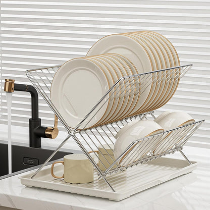 Space Saving 2 Tier Dish Rack with Removable Tray