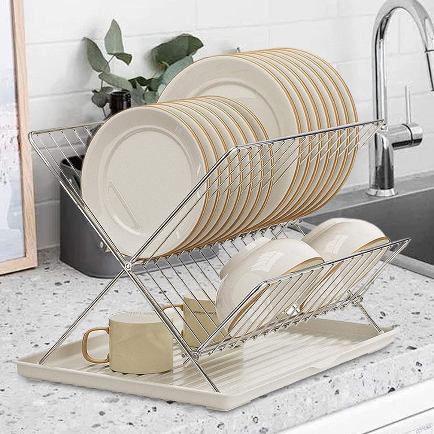 Space Saving 2 Tier Dish Rack with Removable Tray