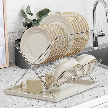 Space Saving 2 Tier Dish Rack with Removable Tray