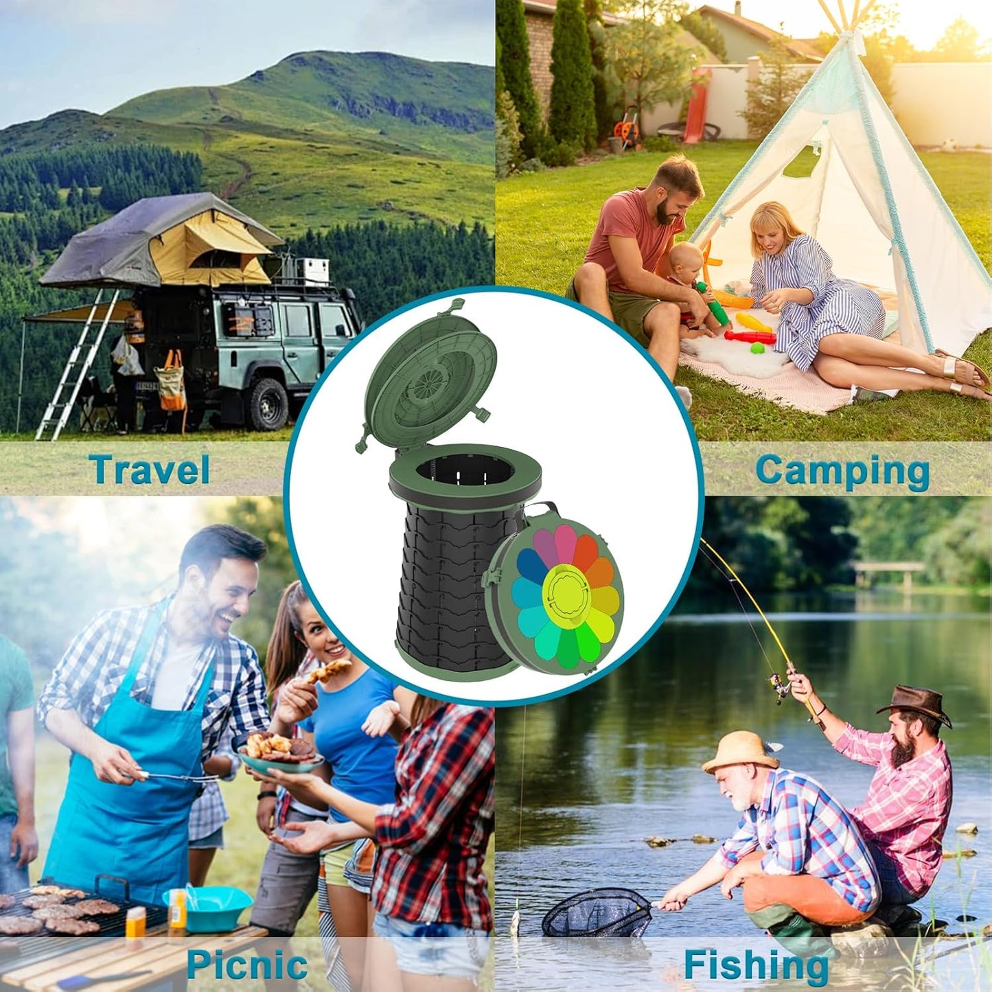 Compact Portable Camping Toilet with Adjustable Seat