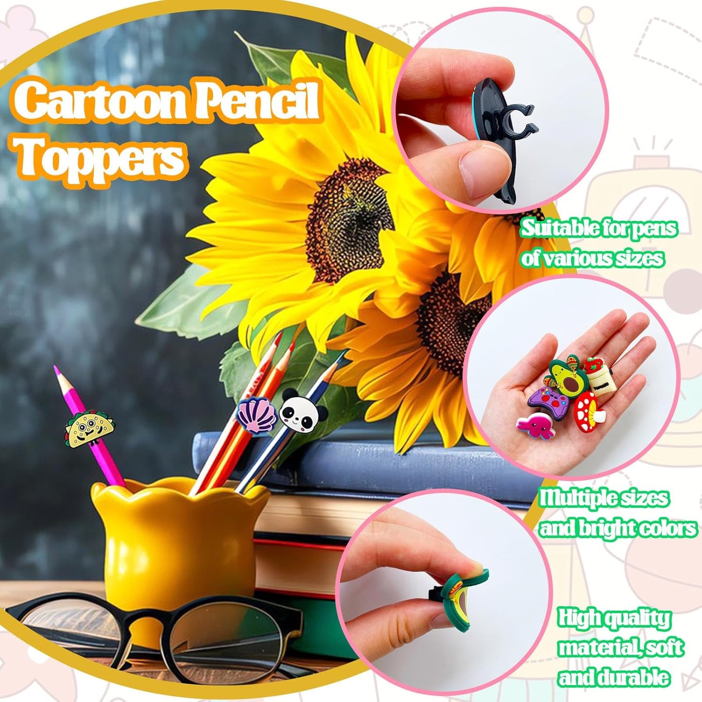 Colorful Pencil Topper Decorations 100 Pack