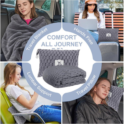 Portable Travel Blanket with Pillow Case and Bag