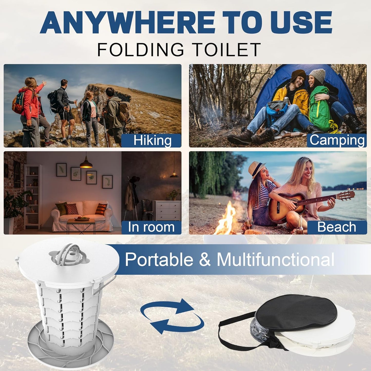 Compact Portable Camping Toilet with Adjustable Seat