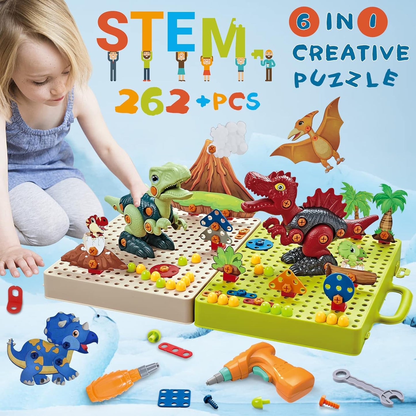 Colorful Dinosaur Building Toy Set