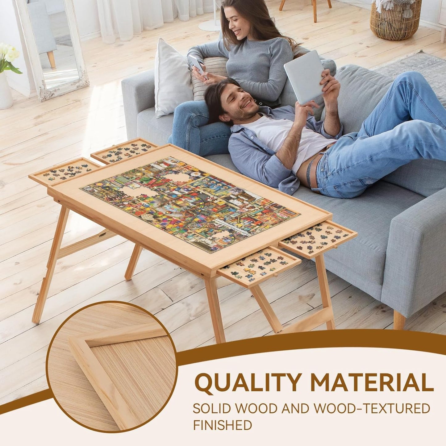 Wooden Puzzle Table with Storage