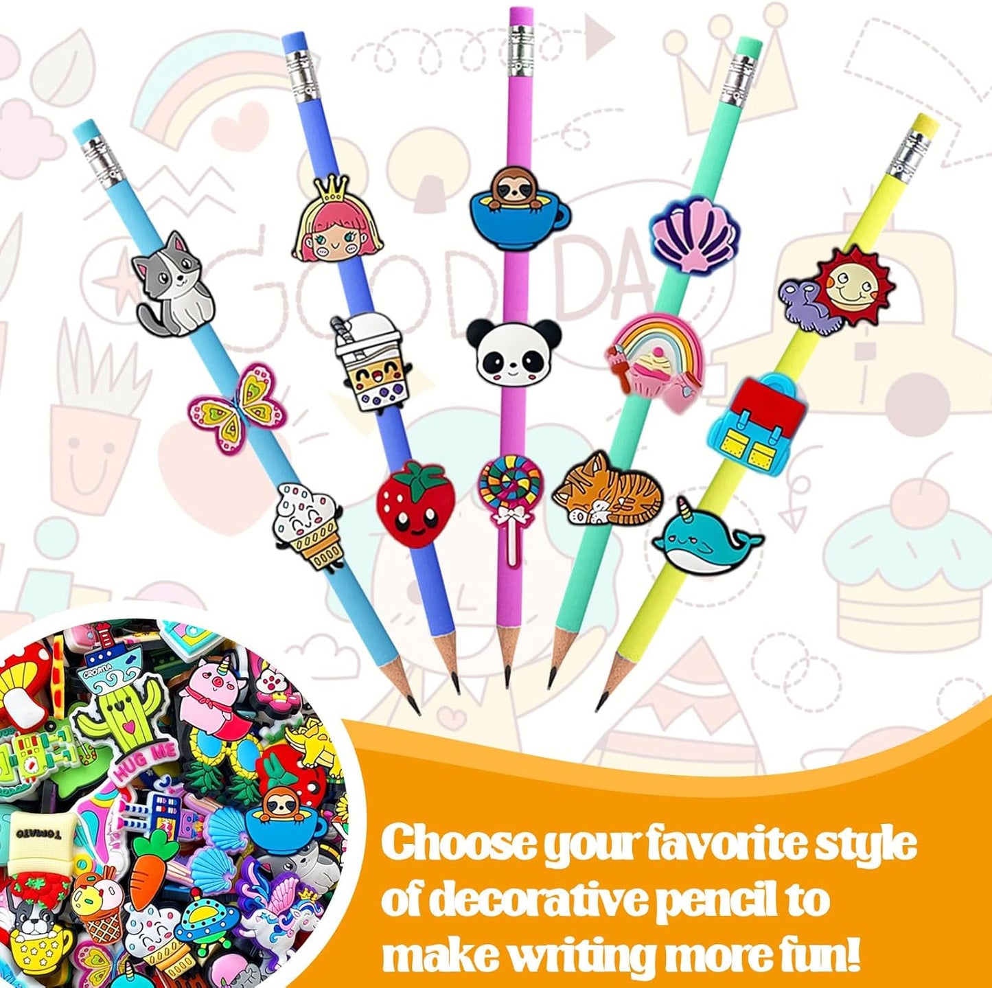 Colorful Pencil Topper Decorations 100 Pack