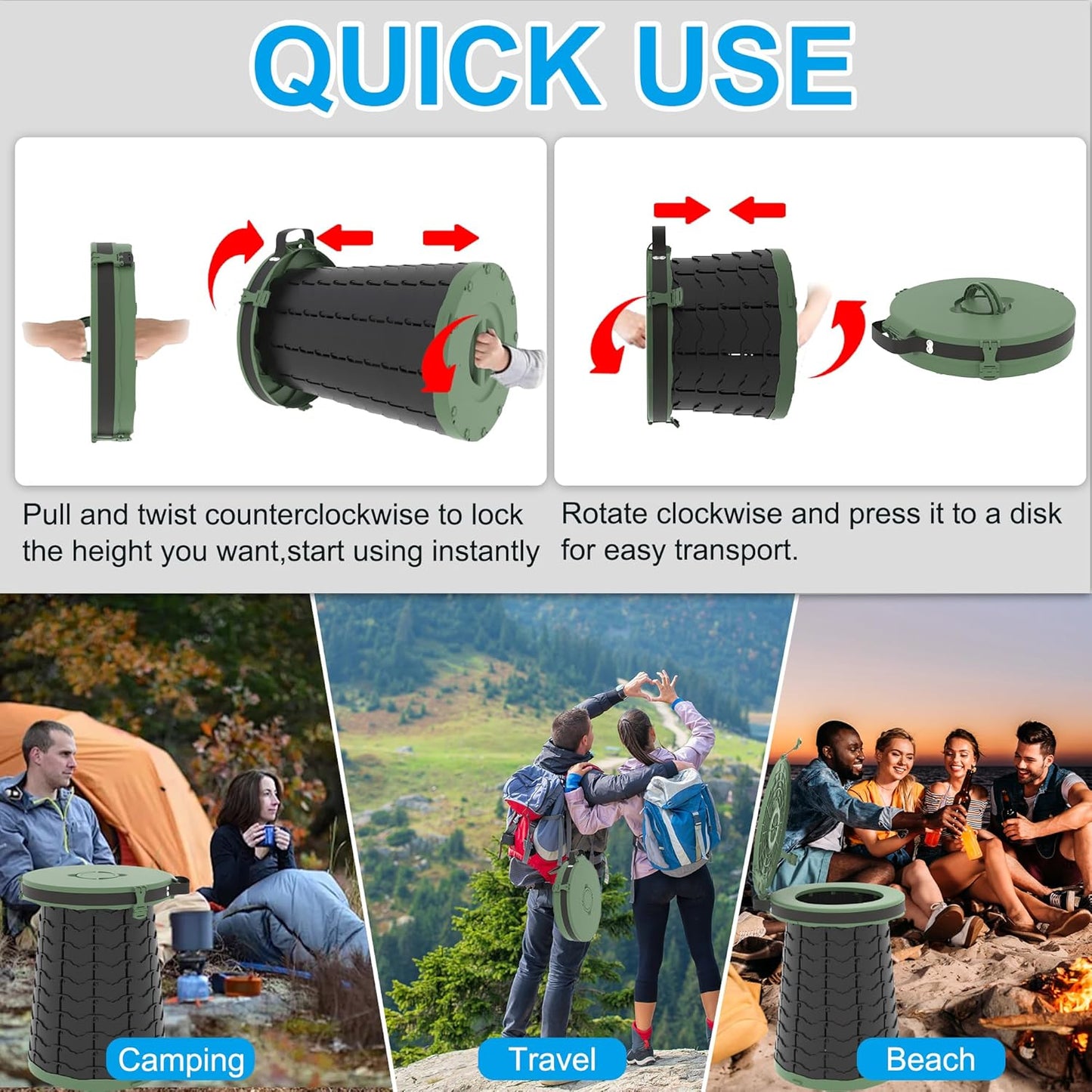 Compact Portable Camping Toilet with Adjustable Seat
