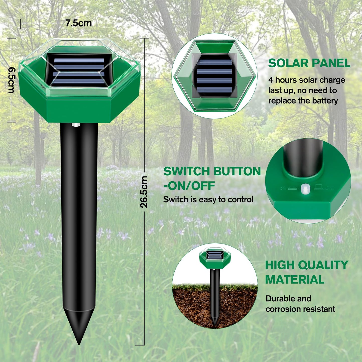 Outdoor Pest Control Ultrasonic Mole Repeller 4 Pack