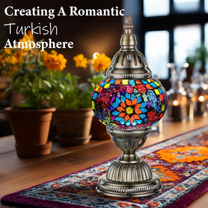 Exotic Mosaic Glass Table Lamp with Metal Base