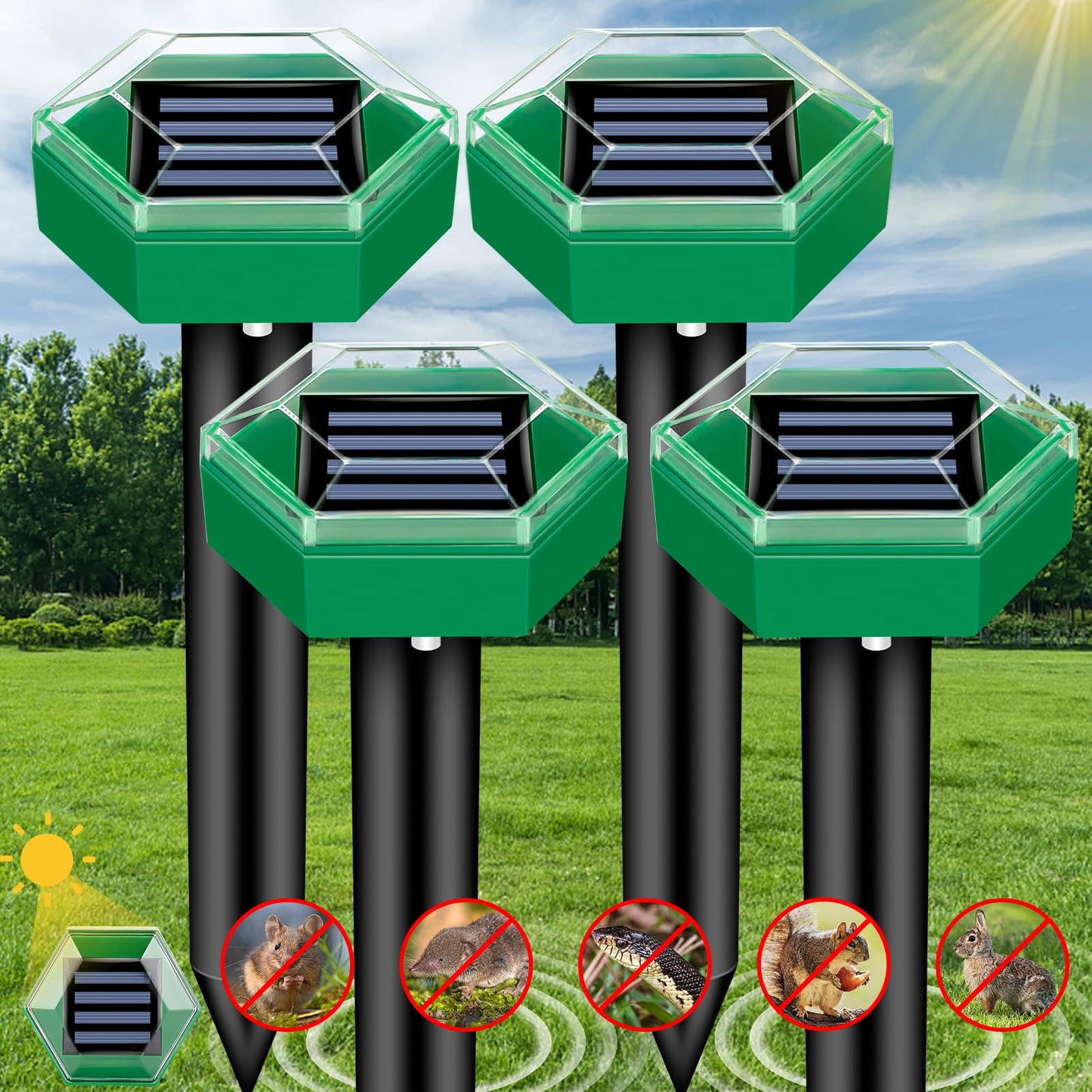 Outdoor Pest Control Ultrasonic Mole Repeller 4 Pack - Fesara