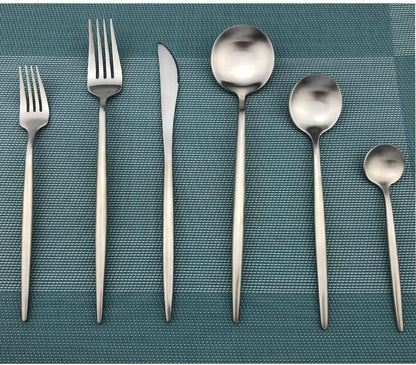 Simple 36-Piece Stainless Steel Flatware Set with Matte Finish