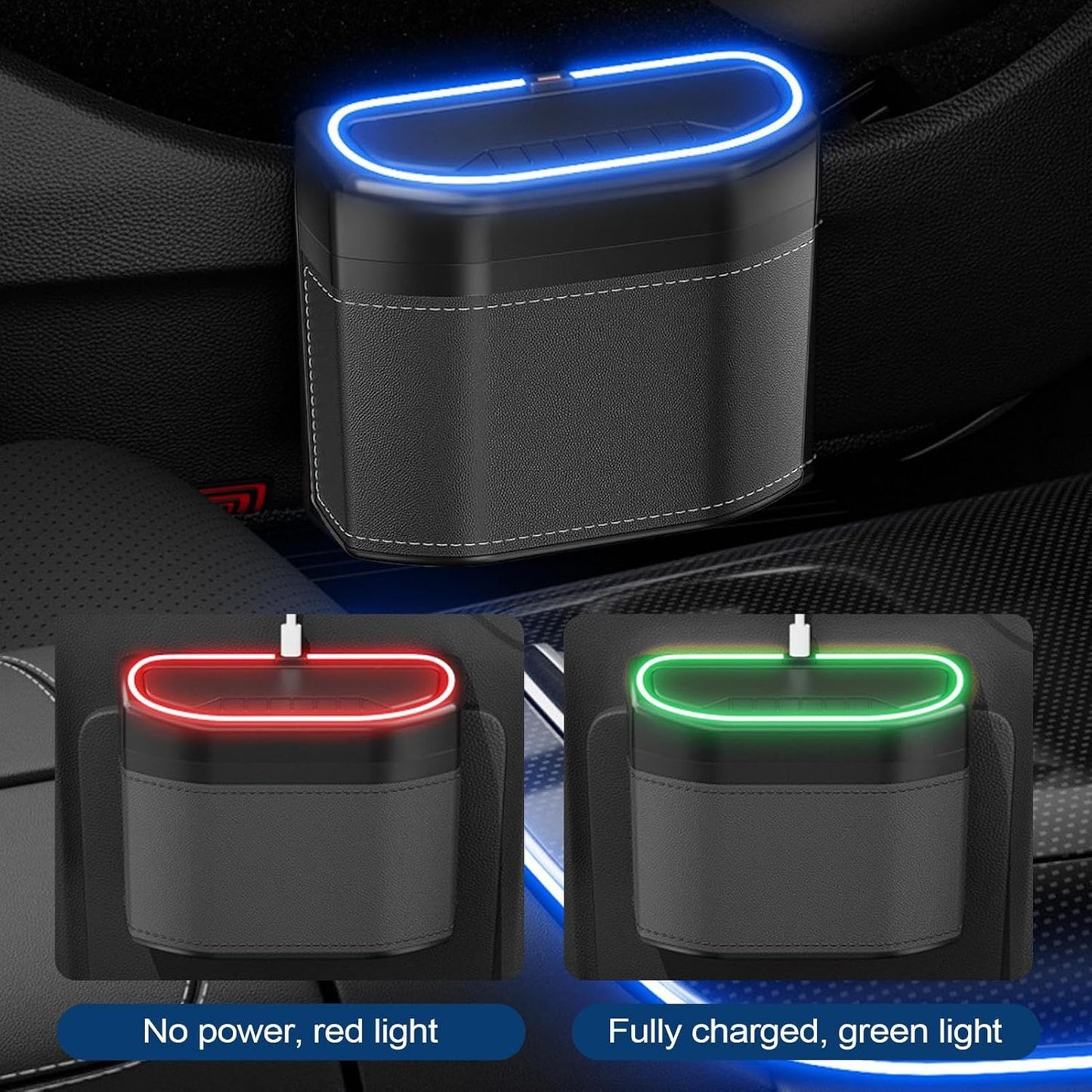Odor-Free Car Waste Bin with LED Night Light